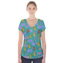 Meow Cat Pattern Short Sleeve Front Detail Top View1