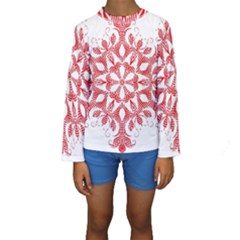 Red Pattern Filigree Snowflake On White Kids  Long Sleeve Swimwear by Amaryn4rt