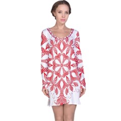 Red Pattern Filigree Snowflake On White Long Sleeve Nightdress by Amaryn4rt