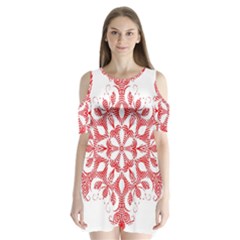 Red Pattern Filigree Snowflake On White Shoulder Cutout Velvet  One Piece by Amaryn4rt