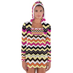 Colorful Chevron Pattern Stripes Women s Long Sleeve Hooded T-shirt by Amaryn4rt