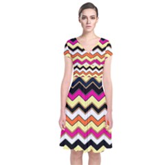 Colorful Chevron Pattern Stripes Short Sleeve Front Wrap Dress by Amaryn4rt