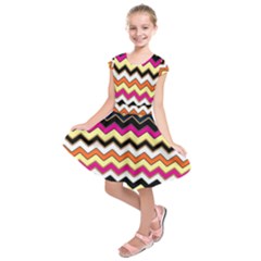 Colorful Chevron Pattern Stripes Kids  Short Sleeve Dress by Amaryn4rt