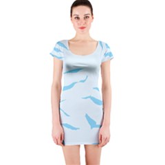 Blue Tiger Animal Pattern Digital Short Sleeve Bodycon Dress