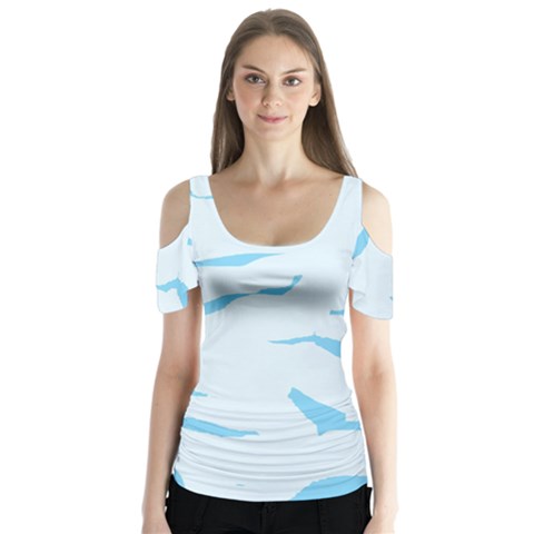 Blue Tiger Animal Pattern Digital Butterfly Sleeve Cutout Tee  by Amaryn4rt