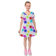 Snowflake Pattern Repeated Kids  Short Sleeve Velvet Dress by Amaryn4rt