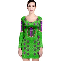 Smoking Hot Cartoon Lady Long Sleeve Velvet Bodycon Dress by pepitasart