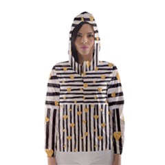 Black Lines And Golden Hearts Pattern Hooded Wind Breaker (women) by TastefulDesigns