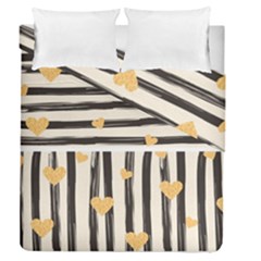 Black Lines And Golden Hearts Pattern Duvet Cover Double Side (queen Size) by TastefulDesigns