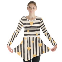 Black Lines And Golden Hearts Pattern Long Sleeve Tunic  by TastefulDesigns