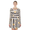 Black lines and golden hearts pattern Long Sleeve Velvet V-neck Dress View1