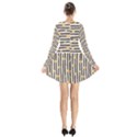 Black lines and golden hearts pattern Long Sleeve Velvet V-neck Dress View2