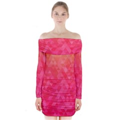 Abstract Red Octagon Polygonal Texture Long Sleeve Off Shoulder Dress by TastefulDesigns