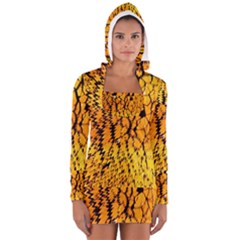 Yellow Chevron Zigzag Pattern Women s Long Sleeve Hooded T-shirt by Amaryn4rt