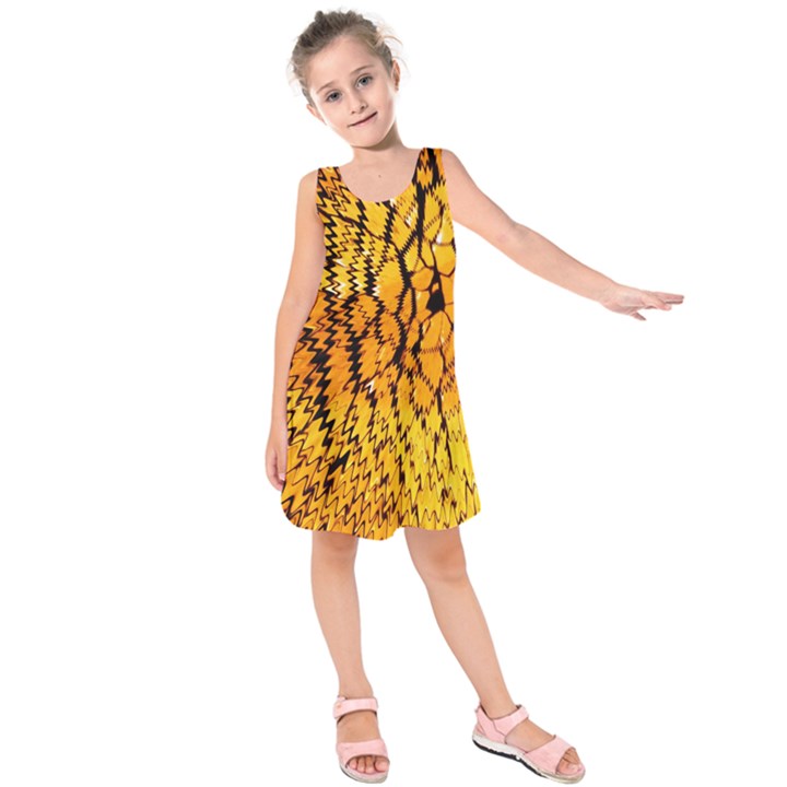 Yellow Chevron Zigzag Pattern Kids  Sleeveless Dress