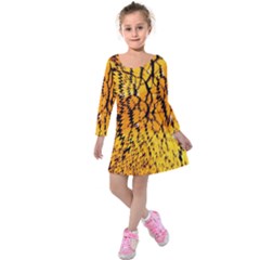 Yellow Chevron Zigzag Pattern Kids  Long Sleeve Velvet Dress by Amaryn4rt