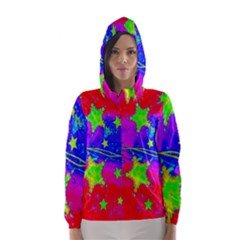 Red Background With A Stars Hooded Wind Breaker (women) by Amaryn4rt