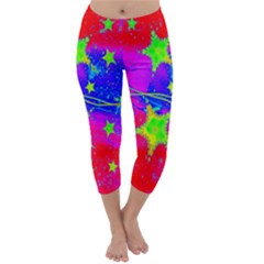 Red Background With A Stars Capri Winter Leggings 