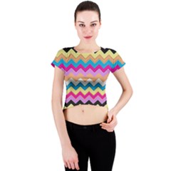 Chevrons Pattern Art Background Crew Neck Crop Top by Amaryn4rt