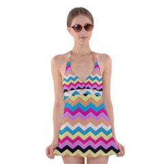 Chevrons Pattern Art Background Halter Swimsuit Dress by Amaryn4rt