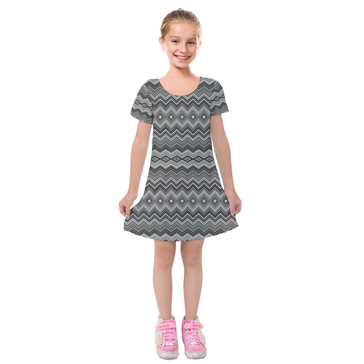 Greyscale Zig Zag Kids  Short Sleeve Velvet Dress