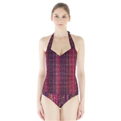 Colorful And Glowing Pixelated Pixel Pattern Halter Swimsuit by Amaryn4rt