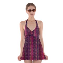 Colorful And Glowing Pixelated Pixel Pattern Halter Swimsuit Dress by Amaryn4rt