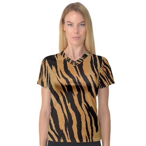 Tiger Animal Print A Completely Seamless Tile Able Background Design Pattern Women s V-neck Sport Mesh Tee by Amaryn4rt