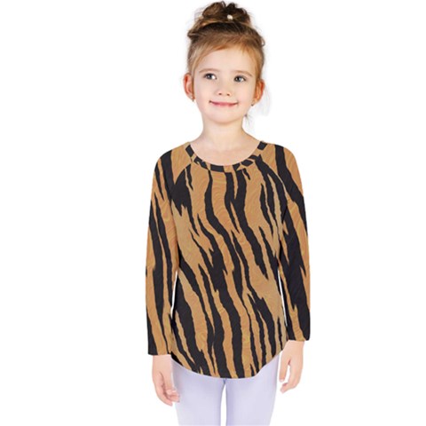 Tiger Animal Print A Completely Seamless Tile Able Background Design Pattern Kids  Long Sleeve Tee by Amaryn4rt