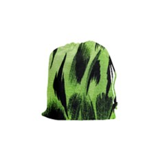 Green Tiger Background Fabric Animal Motifs Drawstring Pouches (small)  by Amaryn4rt