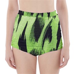 Green Tiger Background Fabric Animal Motifs High-waisted Bikini Bottoms by Amaryn4rt