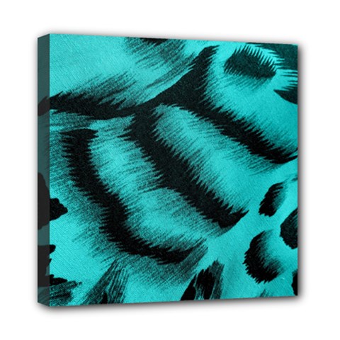 Blue Background Fabric Tiger  Animal Motifs Mini Canvas 8  X 8  by Amaryn4rt