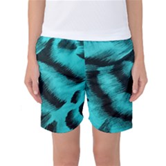 Blue Background Fabric Tiger  Animal Motifs Women s Basketball Shorts by Amaryn4rt