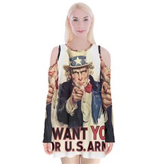 Uncle Sam Velvet Long Sleeve Shoulder Cutout Dress by Valentinaart