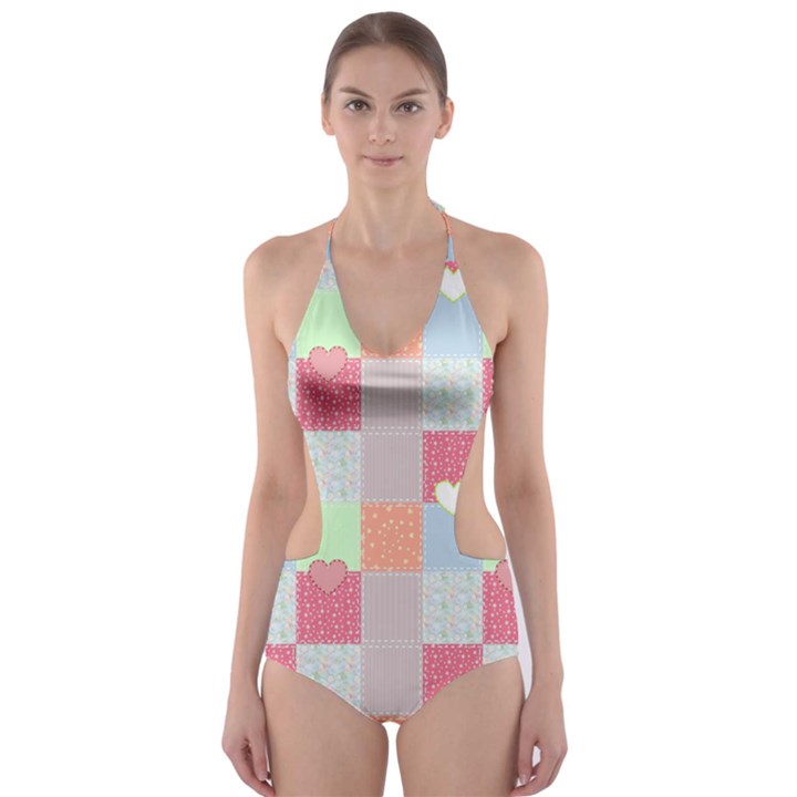 Patchwork Cut-Out One Piece Swimsuit