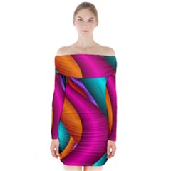 Fractal Wallpaper Color Pipes Long Sleeve Off Shoulder Dress by Amaryn4rt