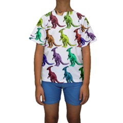 Multicolor Dinosaur Background Kids  Short Sleeve Swimwear by Amaryn4rt