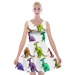 Multicolor Dinosaur Background Velvet Skater Dress