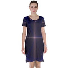 Color Fractal Symmetric Blue Circle Short Sleeve Nightdress by Amaryn4rt