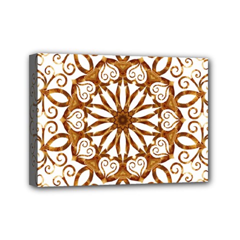 Golden Filigree Flake On White Mini Canvas 7  X 5  by Amaryn4rt