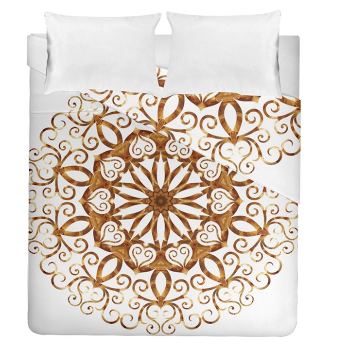 Golden Filigree Flake On White Duvet Cover Double Side (Queen Size)