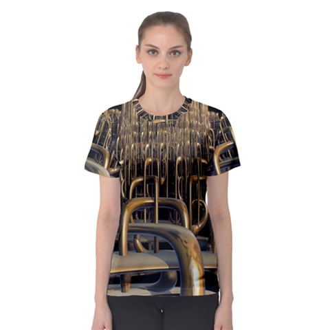 Fractal Image Of Copper Pipes Women s Sport Mesh Tee by Amaryn4rt