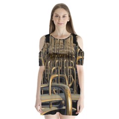 Fractal Image Of Copper Pipes Shoulder Cutout Velvet  One Piece