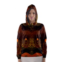 Fractal Yellow Design On Black Hooded Wind Breaker (women) by Amaryn4rt