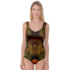 Fractal Yellow Design On Black Princess Tank Leotard 