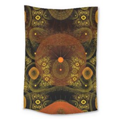 Fractal Yellow Design On Black Large Tapestry