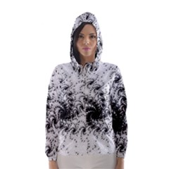 Fractal Black Spiral On White Hooded Wind Breaker (women) by Amaryn4rt