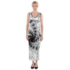 Fractal Black Spiral On White Fitted Maxi Dress by Amaryn4rt