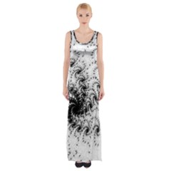 Fractal Black Spiral On White Maxi Thigh Split Dress by Amaryn4rt