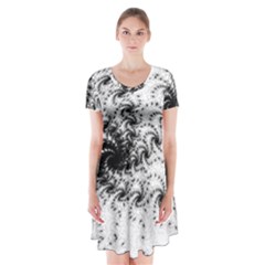 Fractal Black Spiral On White Short Sleeve V-neck Flare Dress by Amaryn4rt